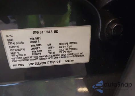 2023 Tesla Model Y Awd/Long Range Dual Motor All-Wheel Drive from USA, damaged, VIN 7SAYGDEE7PF913251